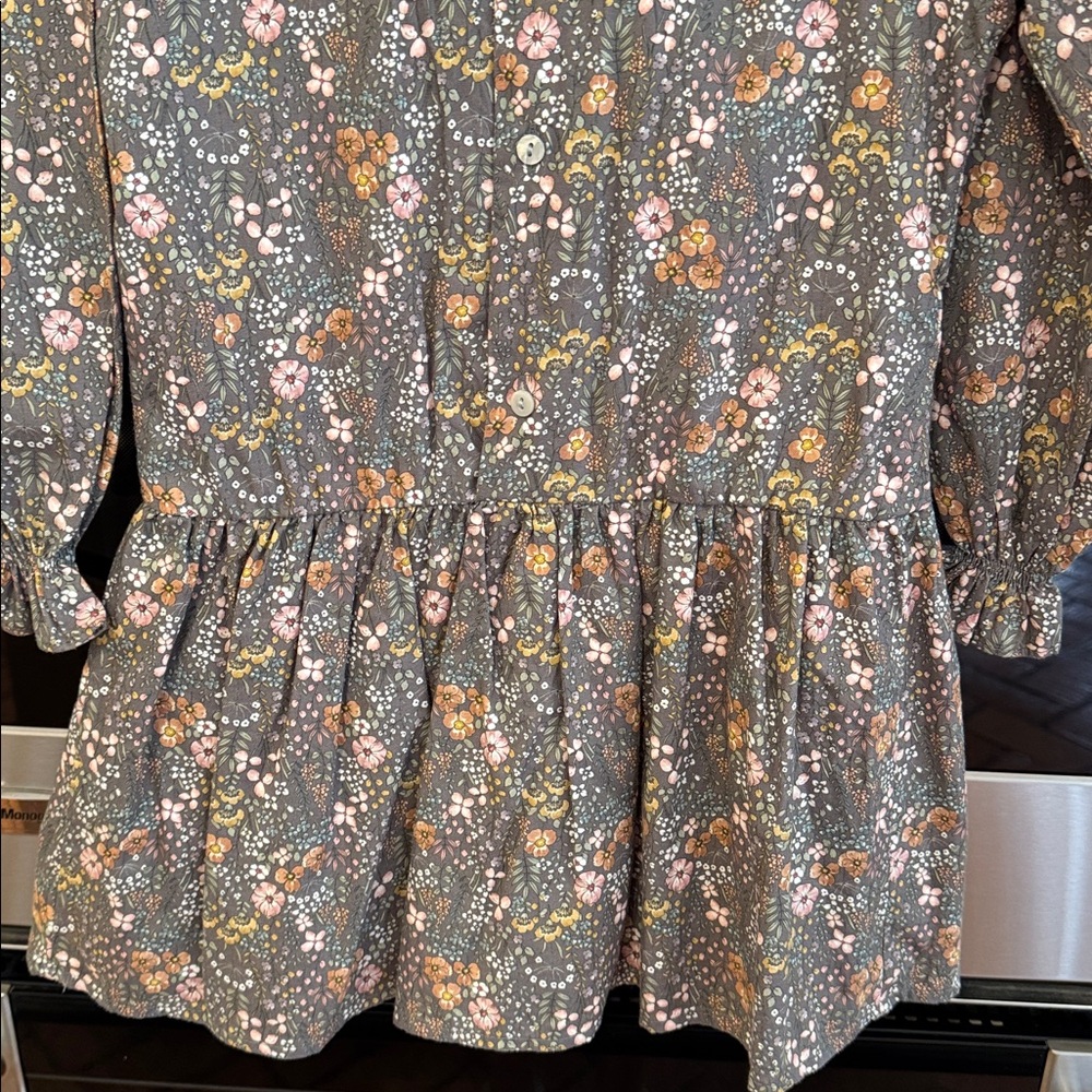 La Coqueta - Girls Gray Dress w/Pink & Mustard/Beige Flowers - Size: 6 - Picture 8 of 9